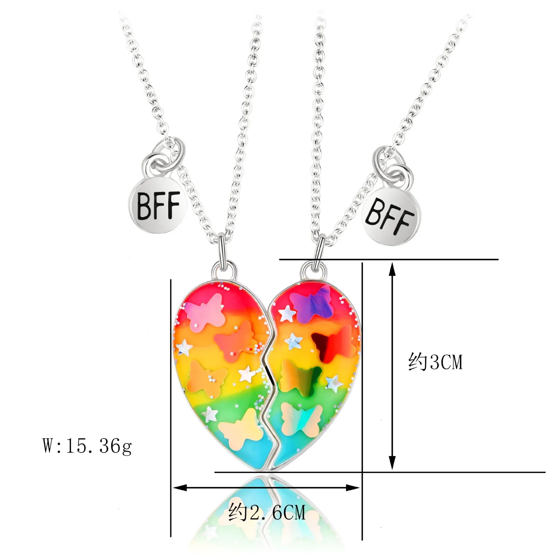 Fashion Children's Cartoon Dripping Oil Dusting Necklace Magnet Stone Love BFF Pendant Necklace A Pair of Good Friends Hot Sale