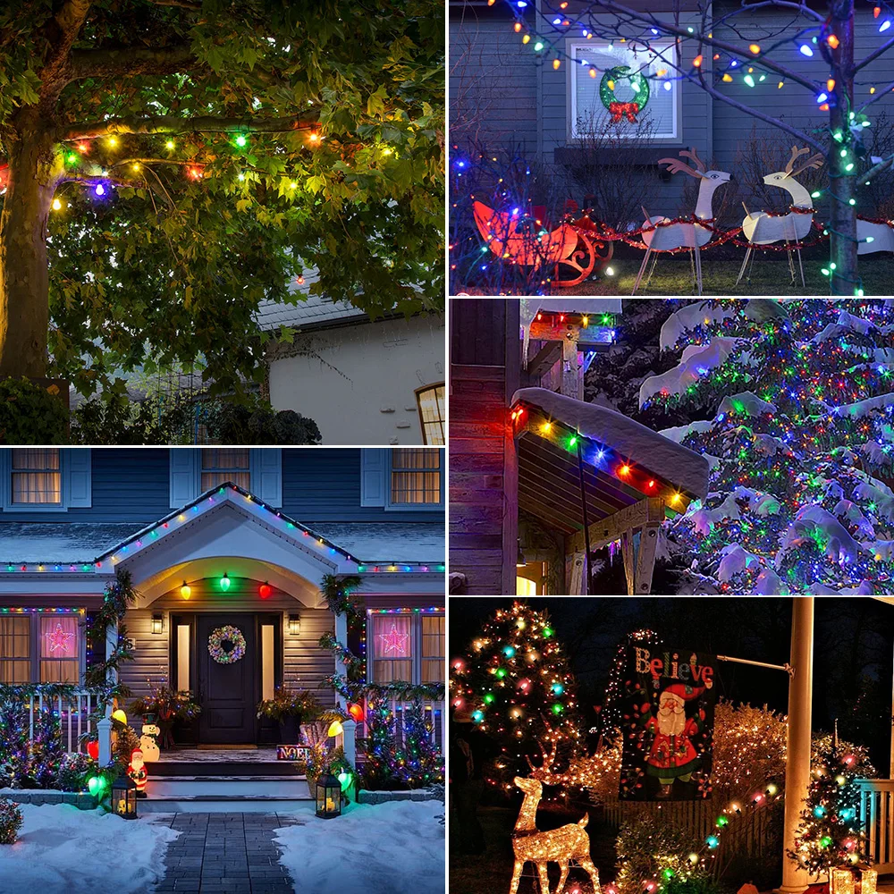 C7 Multicolor Christmas String Lights Outdoor Vintage Candle Chain Light E12 220V Colorful LED Bulbs For Party Garden Yard Decor