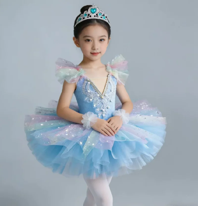 Girls Ballet Puff Dress Children Sequined Princess Dress Dance Clothes Kids Performance Tutu Skirts Halloween Christmas Dress up