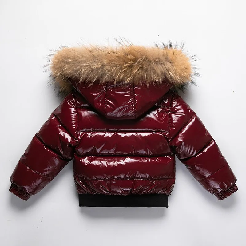 2024 Winter Toddler Boys Down Jacket Fur Waterproof Shiny Thicken Warm Baby Boy Outerwear Coat 1-8 Years Kids Parkas Outfit