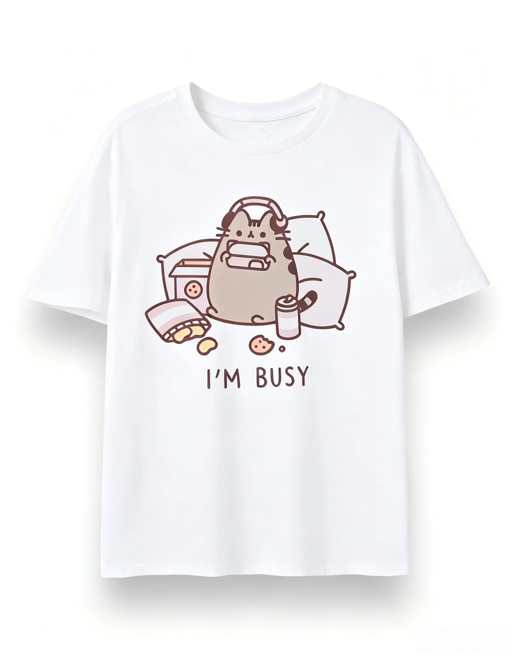 Pusheen The Cat bedrucktes T-Shirt aus reiner Baumwolle Pusheen Patten 2026 Sommer Herren Damenbekleidung Y2k Style Streetwear Oversized – Detail 7