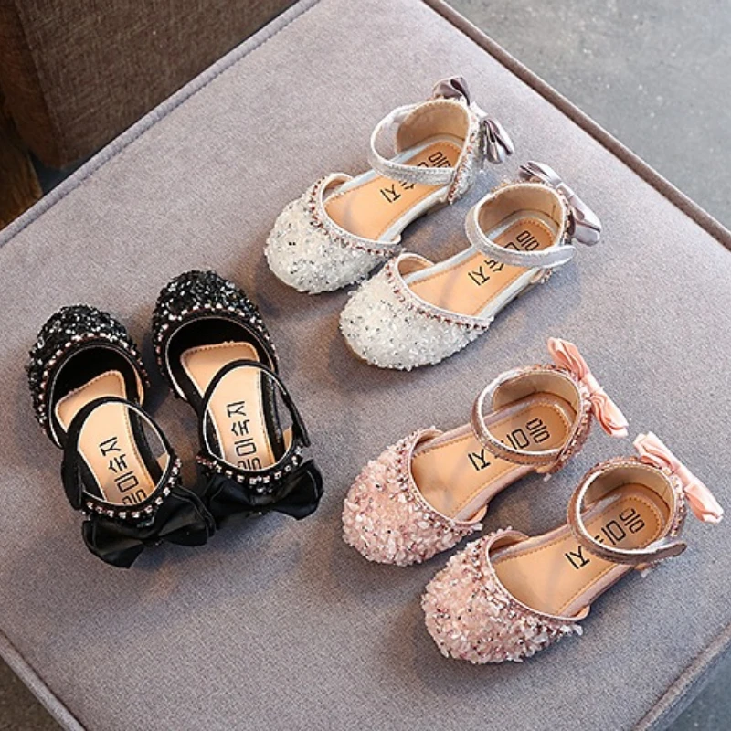 Spring Autumn Girls Sparkling Soft-soled Princess Sandals Children Student Dance Performance Shoes Kids Mary Jane Buckle Shoes