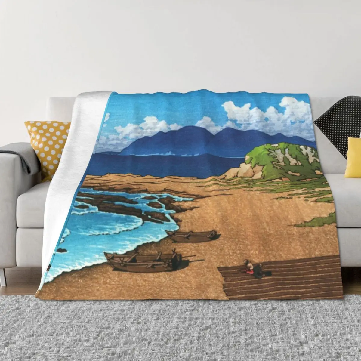

Mera in Boshu by Kawase Hasui Throw Blanket Furry Summer Beddings Retros Blankets