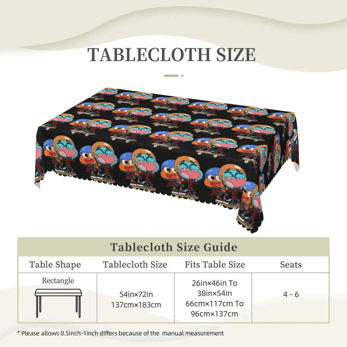 Gumball Darwin Skate Custom Rectangular Tablecloth Waterproof Table Cover for Dining Events Table Cloth