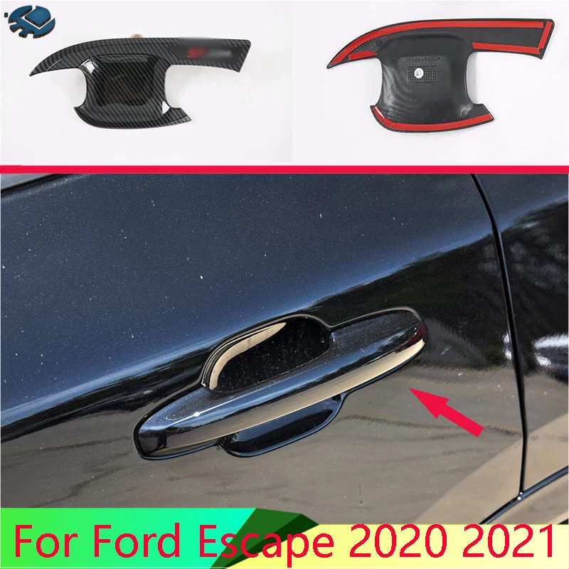 

For Ford Escape Kuga 2020 2021 Car Accessories Carbon fiber style Door Handle Bowl Cover Cup Cavity Trim Insert Catch Molding