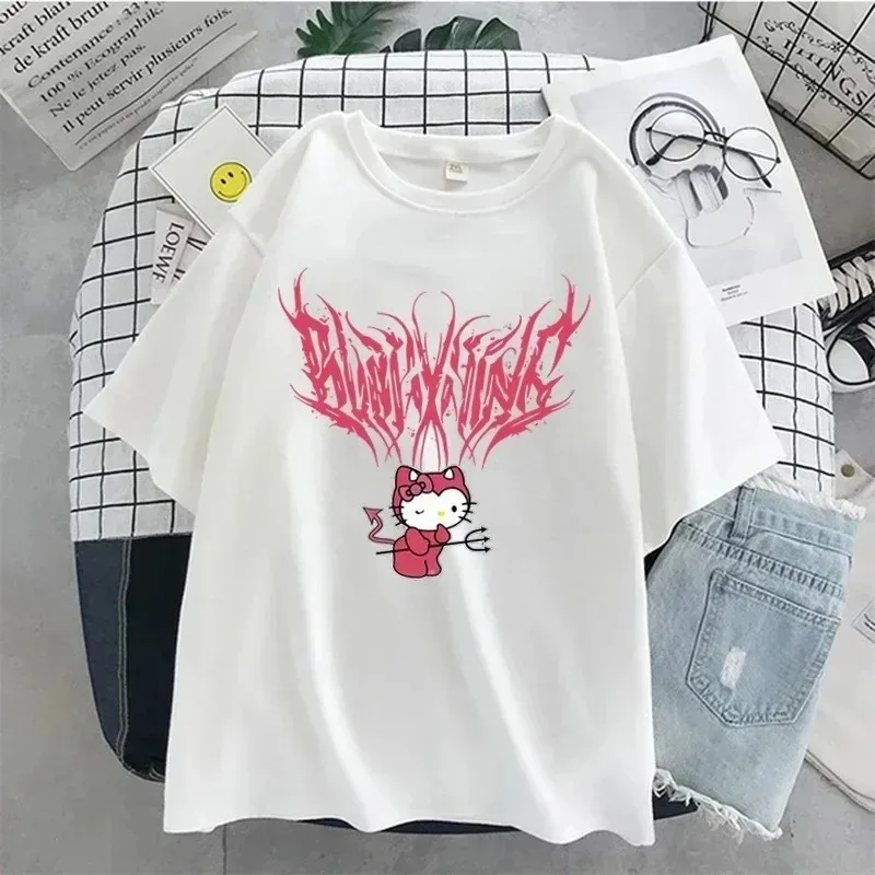 Sanrio Hallo Kitty bedruckte Damen T-Shirt Baumwolle Frauen neue Sommer lose T-Shirt kurz ärmel ige Plus Size Tops