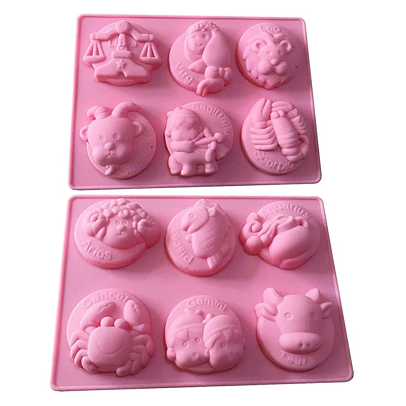 2 Pack 12 Constellations Soap Mold Chinese Zodiac Candle Silicone Making Tools For Mousse Cake Pudding Chocolate Wax Melts Mould