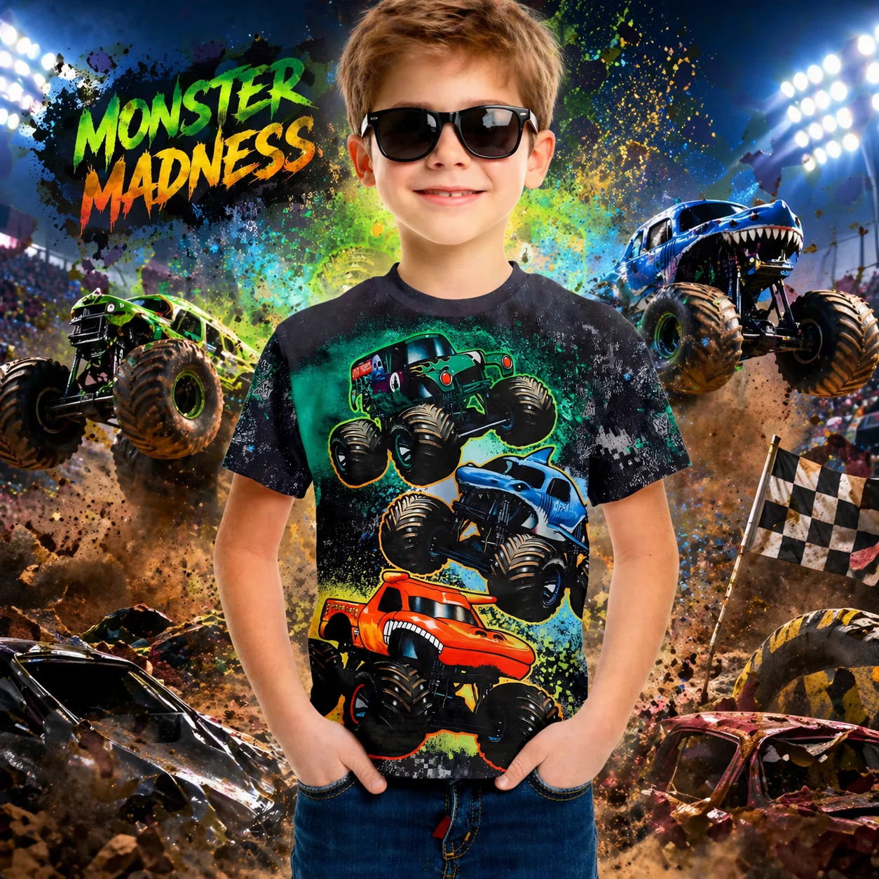 

3D Printed Graphic Big Tire Car Tee For Little Boys Car Fan Sports Outdoor Children Wear Summer Half Sleeve Boys Apparel 2-10Yrs
