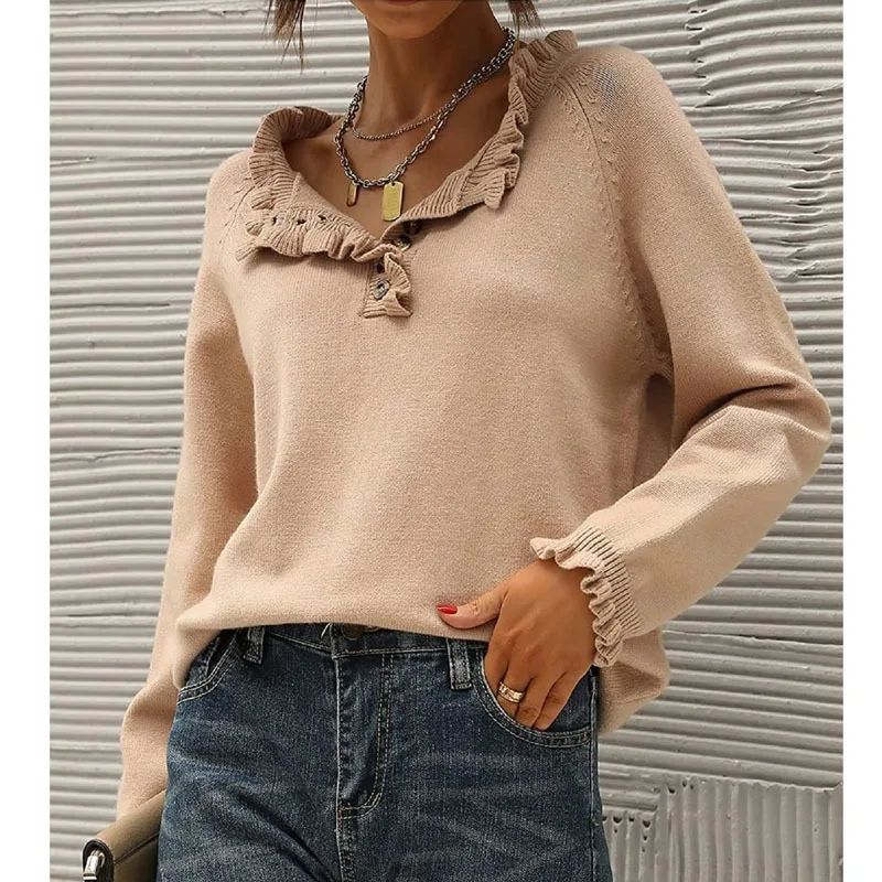 Women's Spring Autumn Bottom Shirt Sweater Knitted Long Sleeve Buttoned Pullover Outer Design Luxury Simple Fashion Comfortable