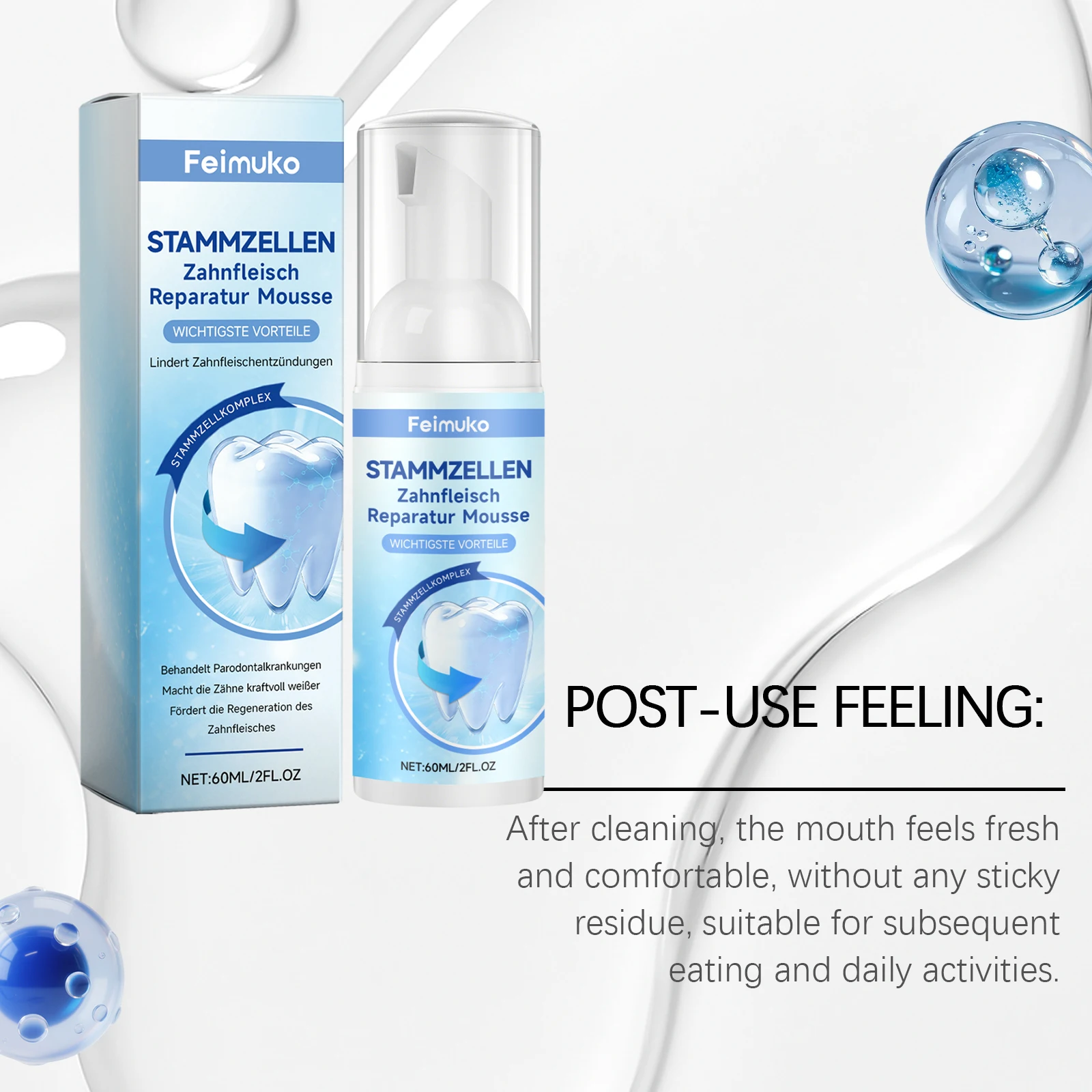 Feimuko 60ml Gum Repair Mousse Maintain Fresh Breath Gently Clean Mild & Gentle Texture Long-Lasting Effect Foam Toothpaste