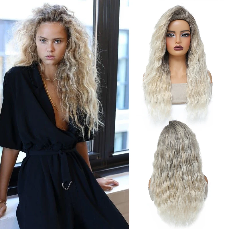 

Парик с длинными вьющимися волосами, 28-дюймовые вьющиеся волнистые свободные части, парики для женщин, косплей, синтетический пепельный омбре, глубокие волнистые волосы, парик для ежедневного использования