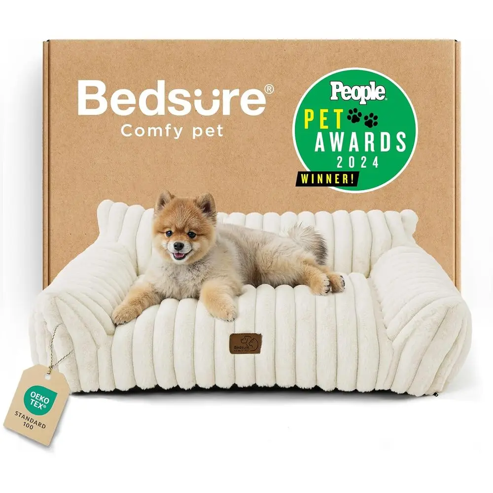 

Cute Cat Couch for Pets - Fluffy Dog Bed Small Medium Size Dog with Premium Soft Corduroy Fleece, Pet Sofa with Removable Washab