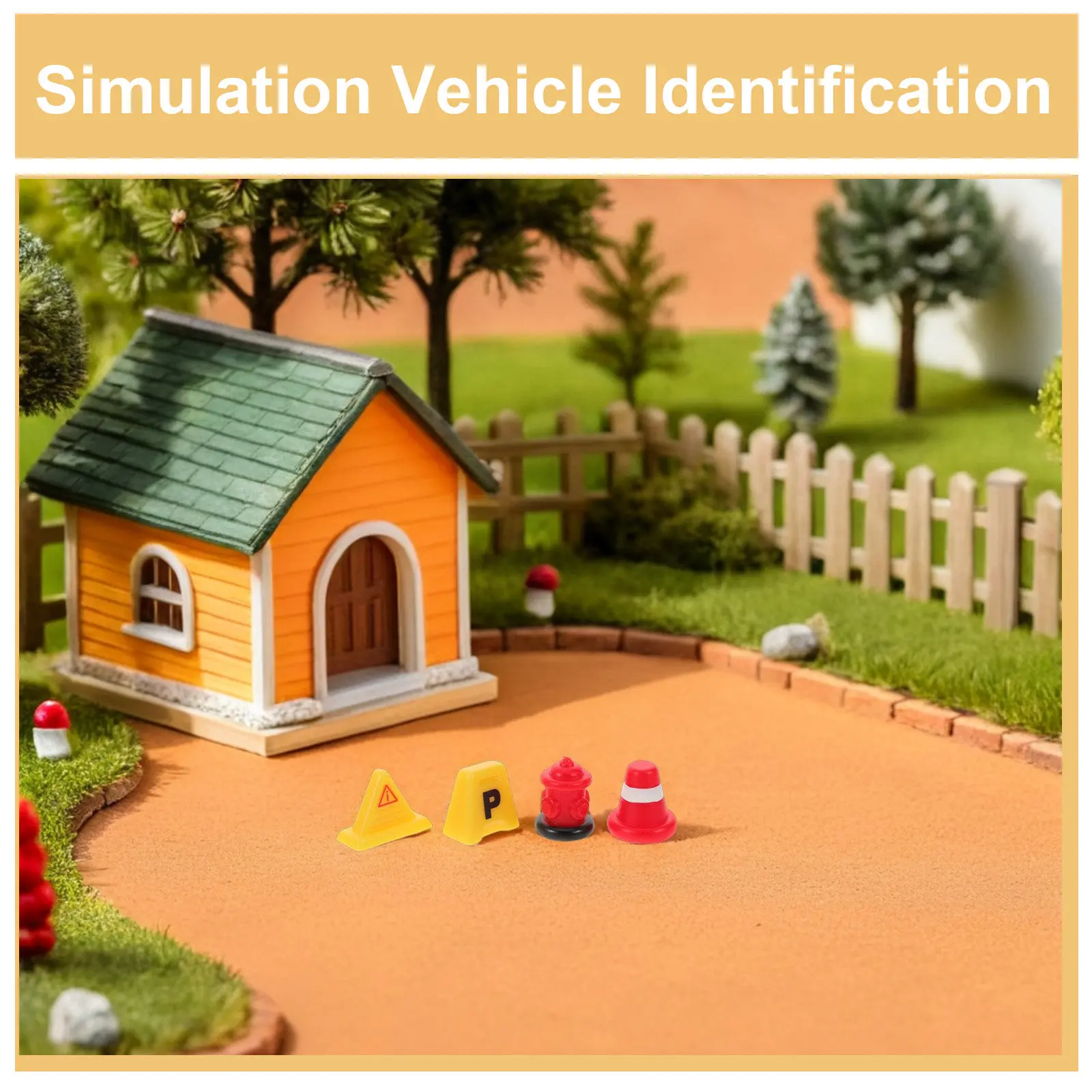 40Pcs Micro Landscape Miniature Scene Traffic Cones Road Signs Set Resin Construction Barriers for Garden Miniature Pretend Play