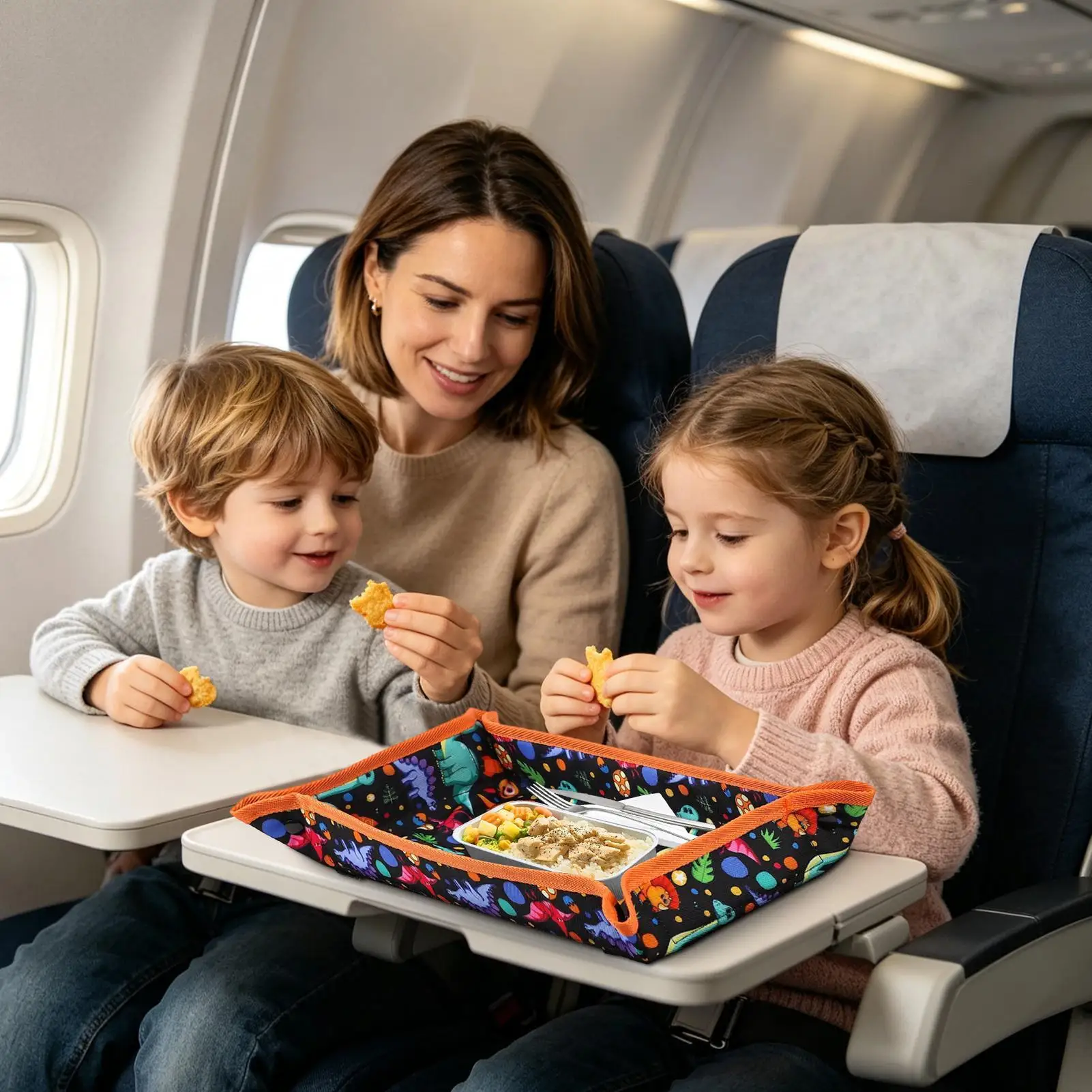 Tray Table Cover Airplane Travel Waterproof With Pocket Cartoon Pattern Kids Tray Table Cover For Boys And Girls Eating Games