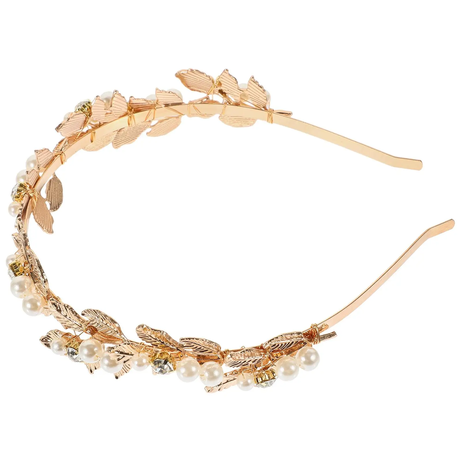 

Golden Headb Headb Hair Accessories Elegant Alloy Leaf Metal Bridal Crown Greek Flower Girl Headpiece Pearl Decorated