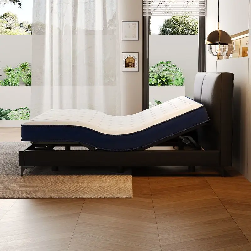 Electric smart bed black technology multi-function automatic lifting bed frame Napa leather double bed