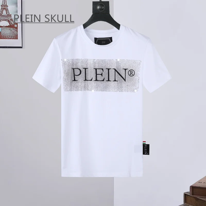 PLEIN SKULL Lightweight Men\'s T-shirt Fit Gothic Punk Party Short Sleeve Top Round Unisex Sports Retro Summer Trend Neck Tee