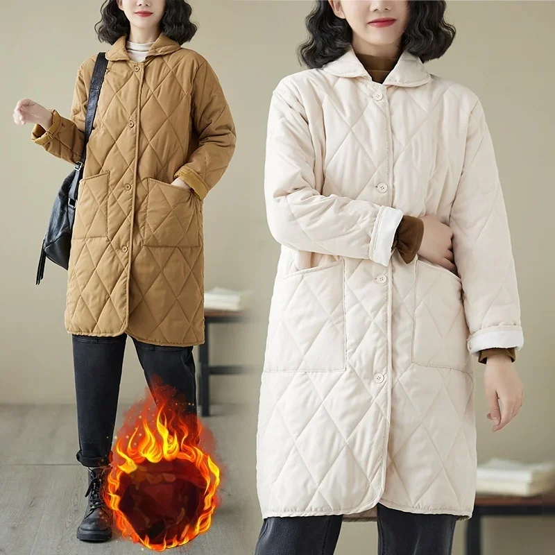 Pop Popแฟชั่นเสื้อแจ็คเก็ตผ้าฝ้ายบางผู้หญิงกลางความยาวน้ําหนักเบาฤดูหนาวOuterwearแฟชั่นฤดูใบไม้ผลิฤดูใบไม้ร่วงผ้าฝ้ายปักเป้าPa