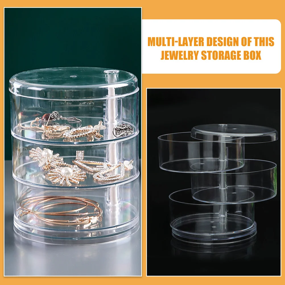 2 قطعة صندوق منظم مجوهرات متعدد الطبقات قابل للتدوير 3-Layer صندوق تخزين مجوهرات شفاف لقلادة أقراط أساور خواتم