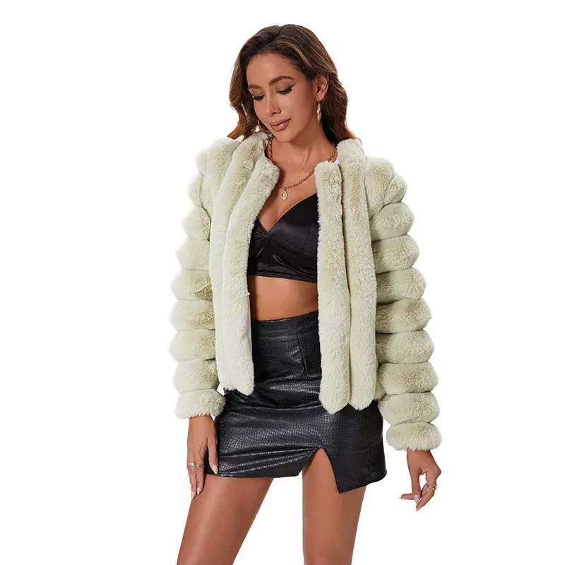 Fur Coat Women's Autumn and Winter New Rabbit Hair Zipper Round Neck Short Coat Top Artificial Hair