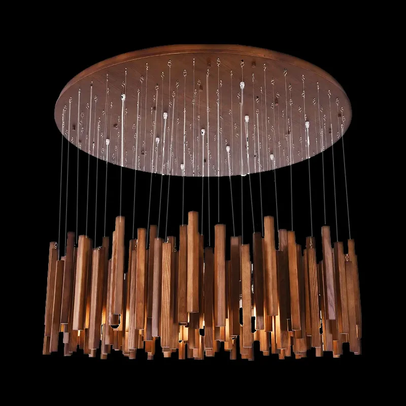 

American Dining Room Vintage Chandelier in Original Wooden Colour for Farmhouse, Dining Room Ceiling Light Fixtures