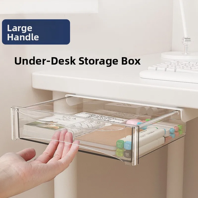 

Hidden Computer Desk Storage Box Dustproof Organizer for Cables Miscellaneous Items Office Stationery Plastic Drawer