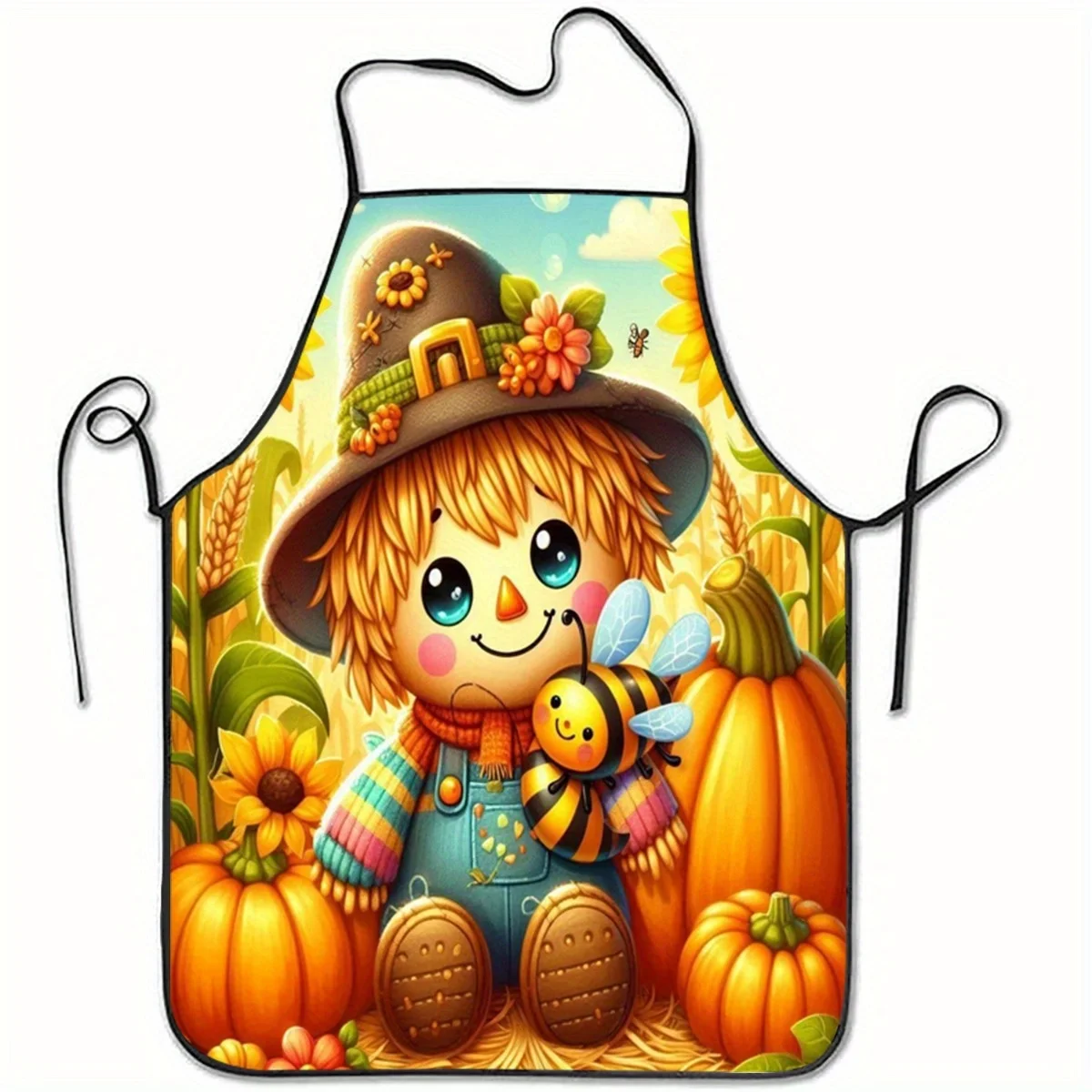 

Cute Scarecrow with Pumpkins Sunflowers Apron Autumn Harvest Kitchen Apron Durable Polyester Cooking Apron thanksgiving