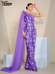 Yesexy New Purple Chic Elegant One Shoulder Sequin Mermaid Draped Evening Gown Wedding Birthday Party Formal Occasion Dresses