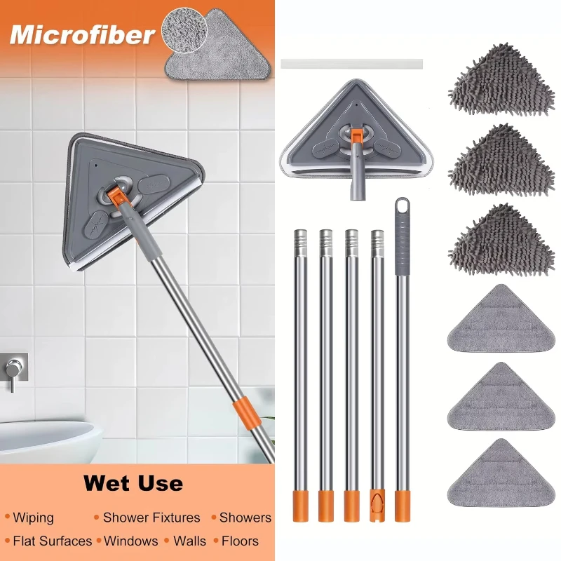 

Набор щеток для чистки дома с длинной ручкой, расширенность 39-85 дюймов, с 6 сменными подушечками и скребком для окон для эффективного дома