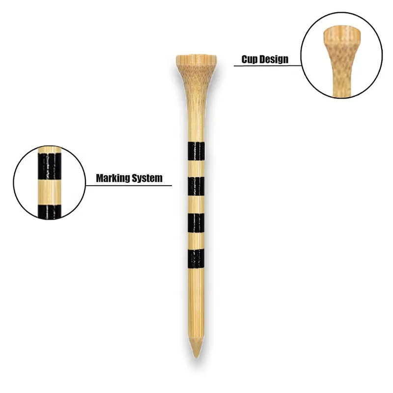 Premium Bamboo Custom Logo Stripe Golf Tees Pack, Biodegradable Material, Wooden Stripe