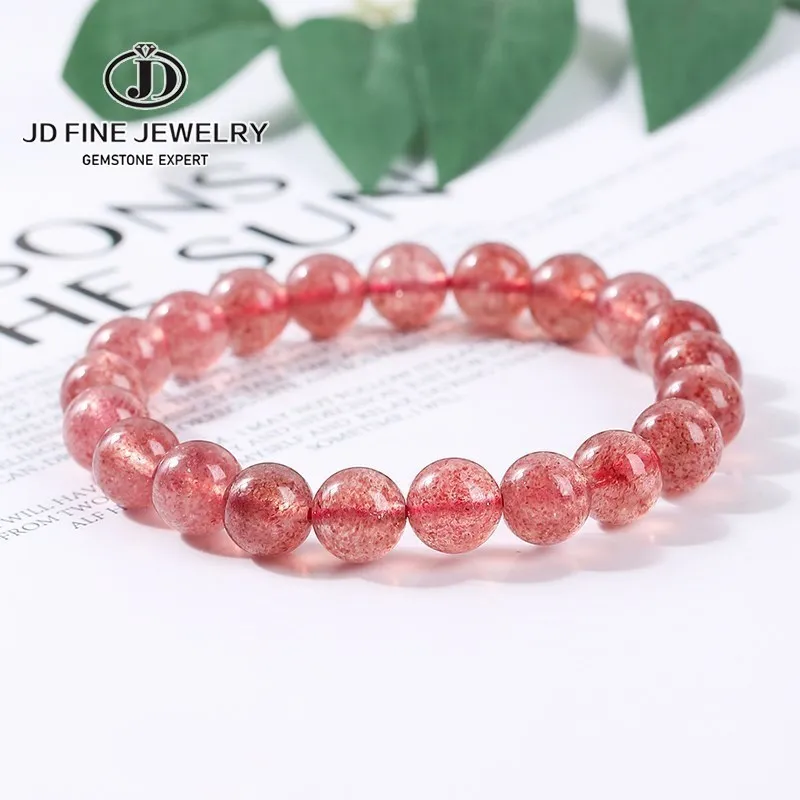 

JD Natural Red Strawberry Quartz Beads Bracelets Women Lucky Reiki Healing Crystal Strand Bangles Lovers Girlfriend Jewelry Gift