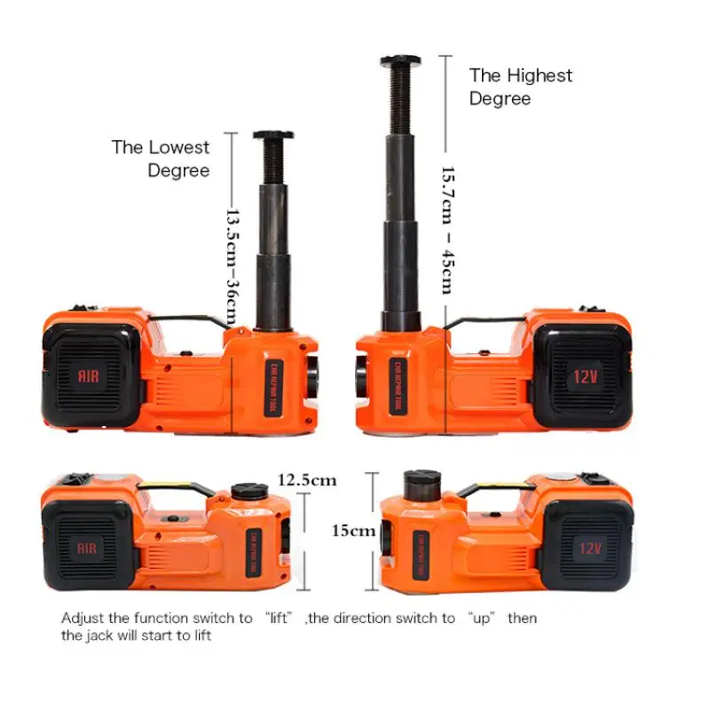 12V 5Ton Car Jack Tire Jack Electric Hydraulic Jack Lift Car Lift Tire Inflator Flashlight Safe Hammer 3 In 1