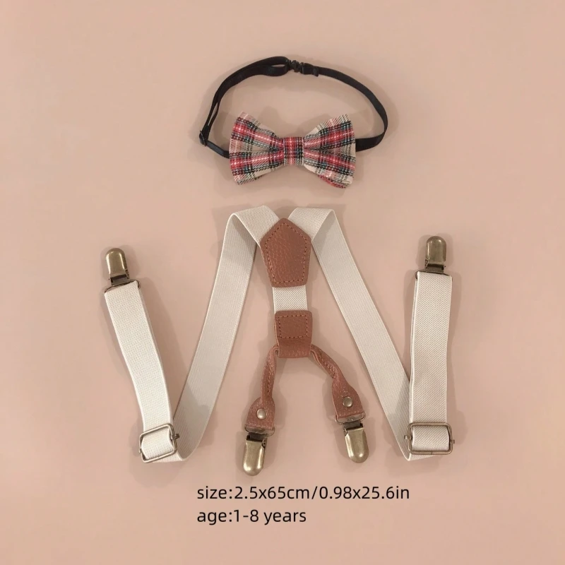 Baby Boy Checkered Bow Tie and Suspenders Set Children Neck Tie