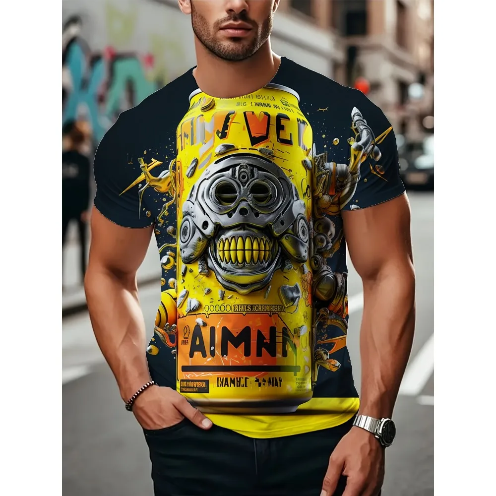 

2025 Summer Men's Women's 3D Printing Yellow Accents Robot Graphic Quick-drying T-shirts Unisex Going Out Daily Tees Tops