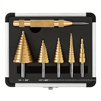 6PCS Titanium-Coated HSS Step Drill Bit, Automatic Center Punch,118° X-Shaped Split Tip,for Metal,Wood & Plastic W/Aluminum Case