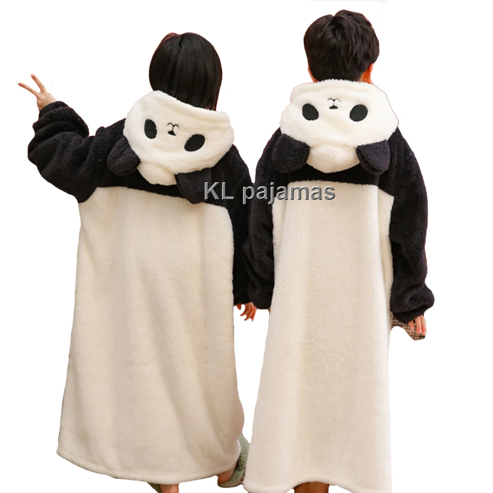 

Kawaii мультяшная пижама с капюшоном, черно-белая панда для мальчиков и девочек, детская ночная рубашка с животными, фланелевая ночная рубашка с длинными рукавами