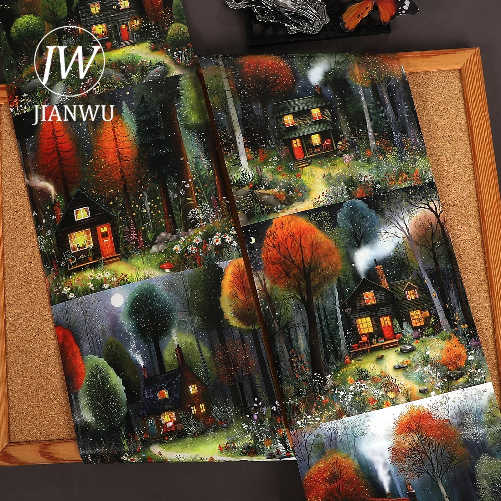 JIANWU 15cm*184cm Vintage Autumn Forest House Landscape Material Collage Scrapbooking Washi Tape Creative DIY Journal Stationery