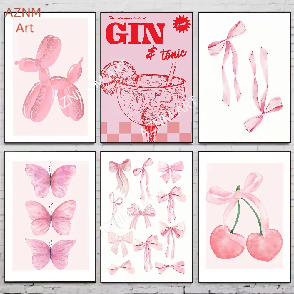 Autocollants d'affiche de cœur Girly abstrait rose, sparadrap muraux d'art, décor de salle de jeu, cadeaux, peinture HD Kawaii, voitures de chat