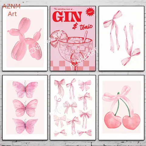 Pink Abstract Girly Heart Poster Stickers Art Wall Murals Decor Game Room Decor Gifts Kawaii HD Painting Cat Cars