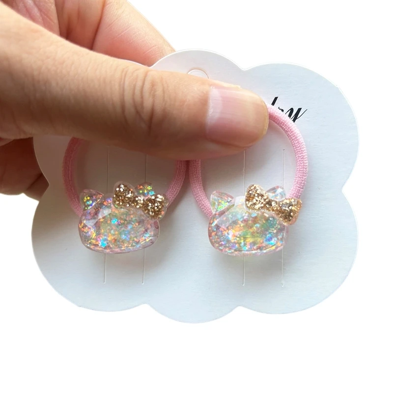 2PCS White Transparent Glitter Bunny Lovely Girls Elastic Hair Bands Hair Accessories Children Hair Ties Baby Headwear