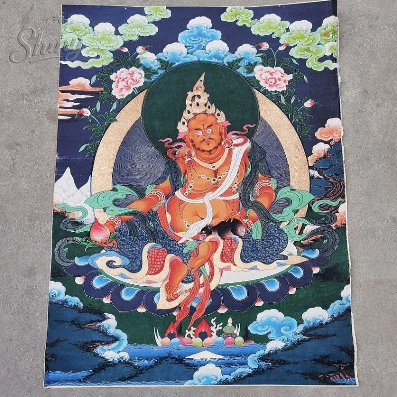 35,4-дюймовая парча «Король сокровищ», тибетская танка, вышивка, картина с золотой нитью, декоративные подвесные фотографии