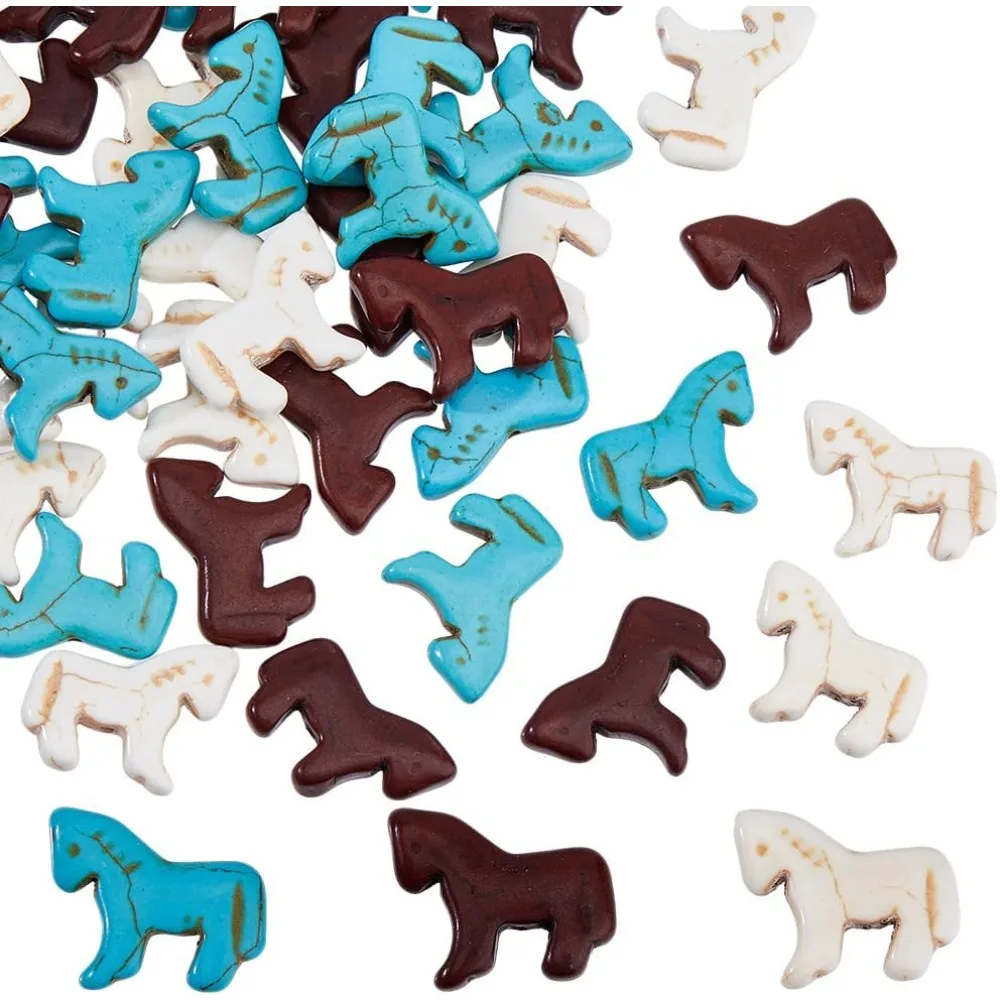 45pcs Synthetic Turquoise Beads Charms 3 Colors Turquoise Zuni Horse Beads Carved Wild Western Focal Horse Charms for Jewelry