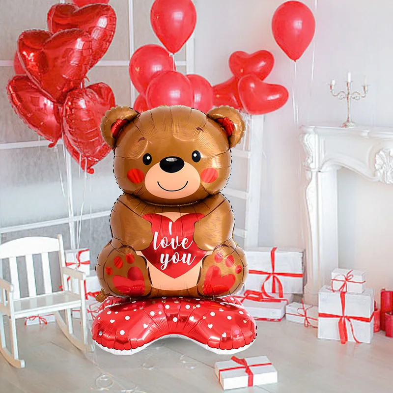 

Valentine's Day Standing Bear Foil Balloon Brown White Teddy Heart Inflatable Balloon Wedding Decor Baby Shower Party Supplies