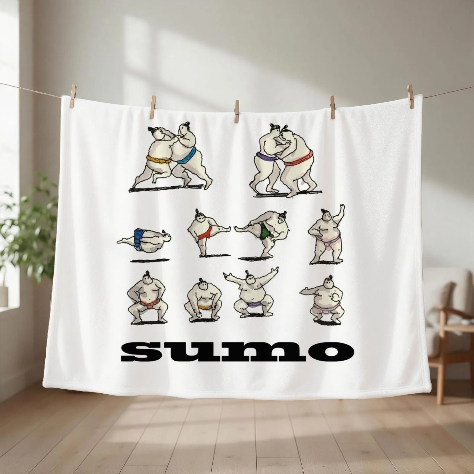 Sumo Wrestlers Throw Blanket couch cozy soft plush fuzzy picnic outdoor blanket