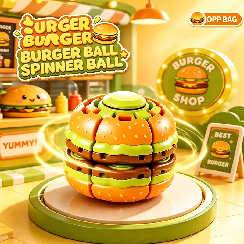Durian Burger Spinner Ball Fidget Toy Food Shape Rotating Hand Spinner Sensory Stress Relief Toy Anti‑Anxiety Desktop for Adult