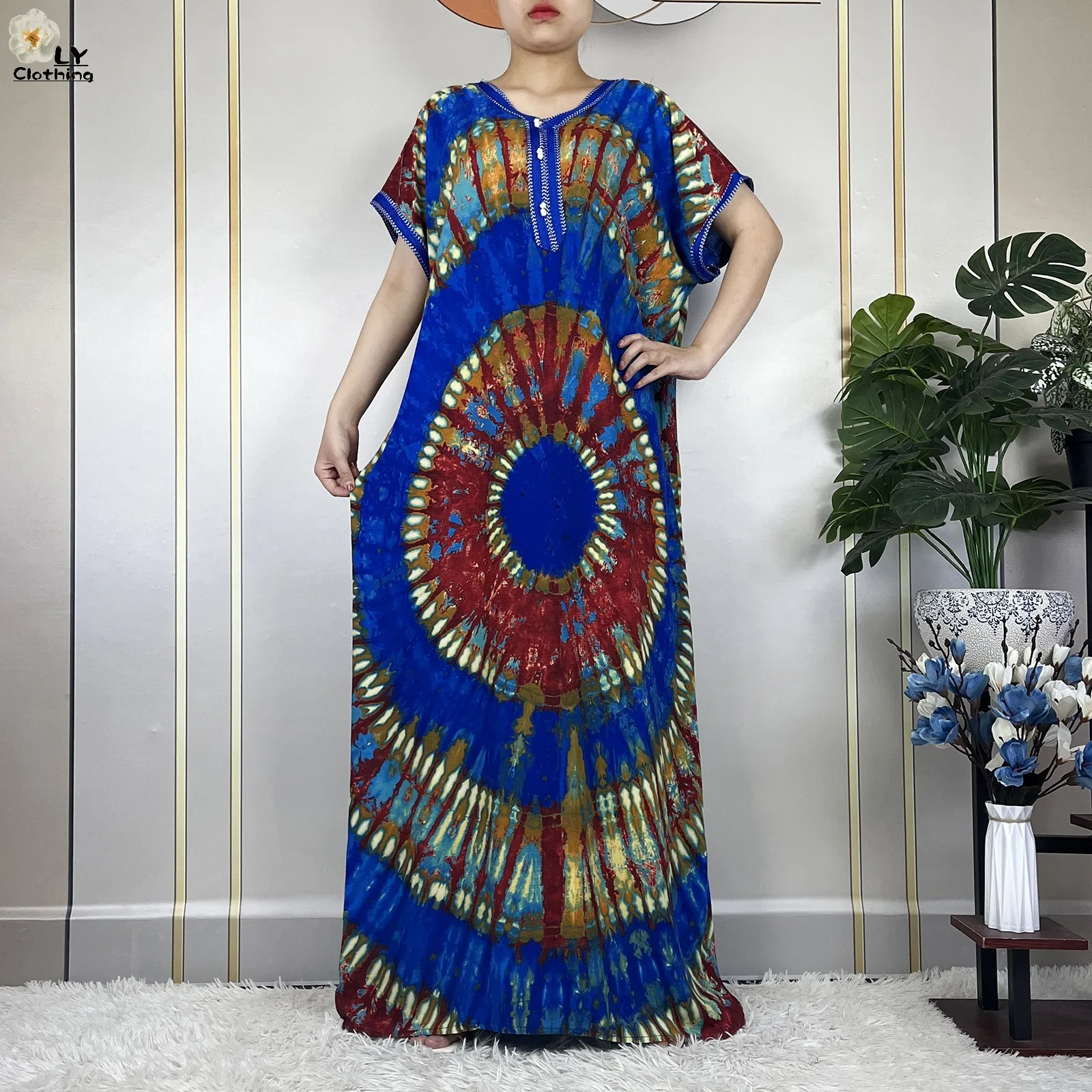 New Style African Abaya Fashion Clothes Summer Short Sleeve Dashiki Dresses Loose Boubou Maxi African Islam Women Casual Dress