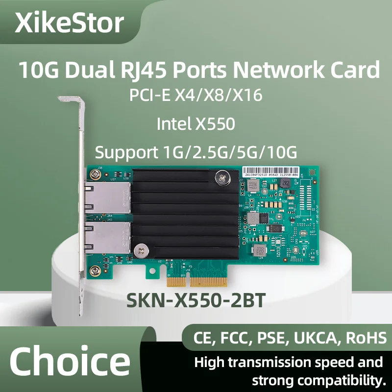 

XikeStor PCIE 10G двойные порты RJ45 сетевая карта флэш-чип PCIe v3.0 флэш-Совместимость X8 X16