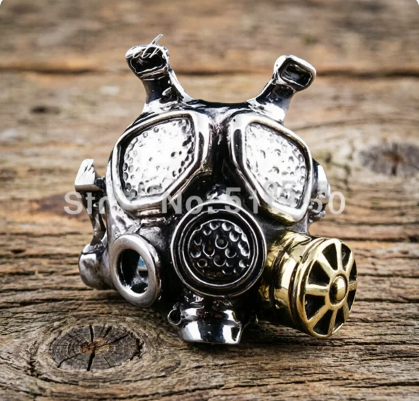 Steampunk Gas Mask Ring Breathing Respirator Machinery Skull Smokehelmet Oddities Daleks Apocalypse Punk Jewelry