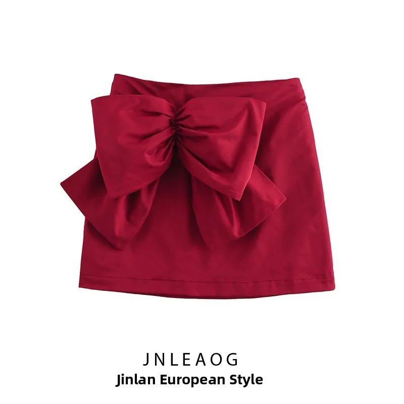 Falda de Línea A de Cintura Alta con Diseño de Lazo de Mariposa, Estilo Casual y Moderno para Mujer, Nueva Colección de Otoño...