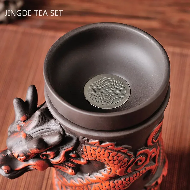 Authentic Yixing Dragon Teapot Sets 9pcs Boutique Purple Clay Tea Set Handmade Zisha Tea Pot and Cup Set Customized Teaware Gift